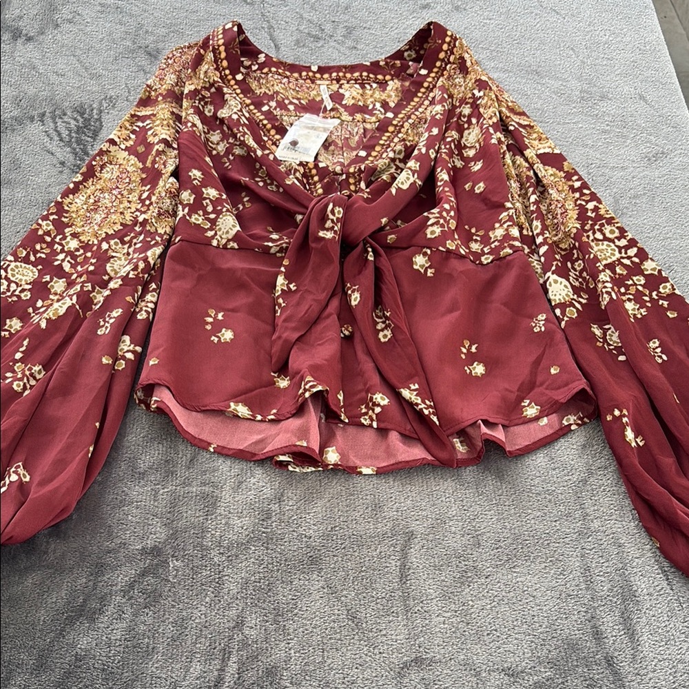 Floral Burgundy Chiffon Blouse
